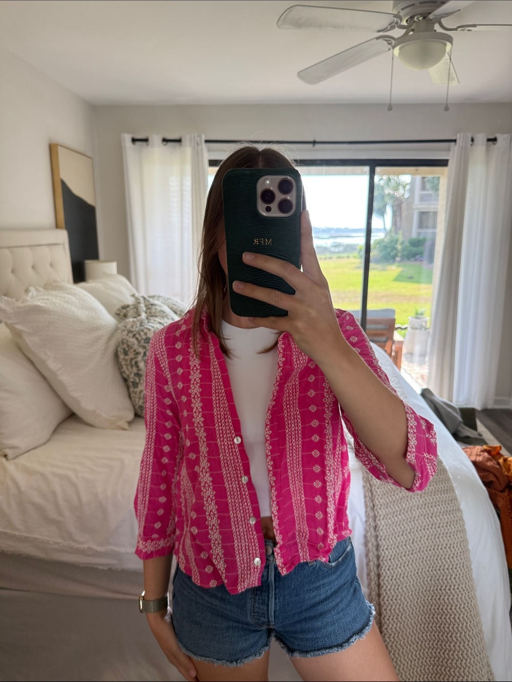 Zara Pink and White Eyelet Shirt
